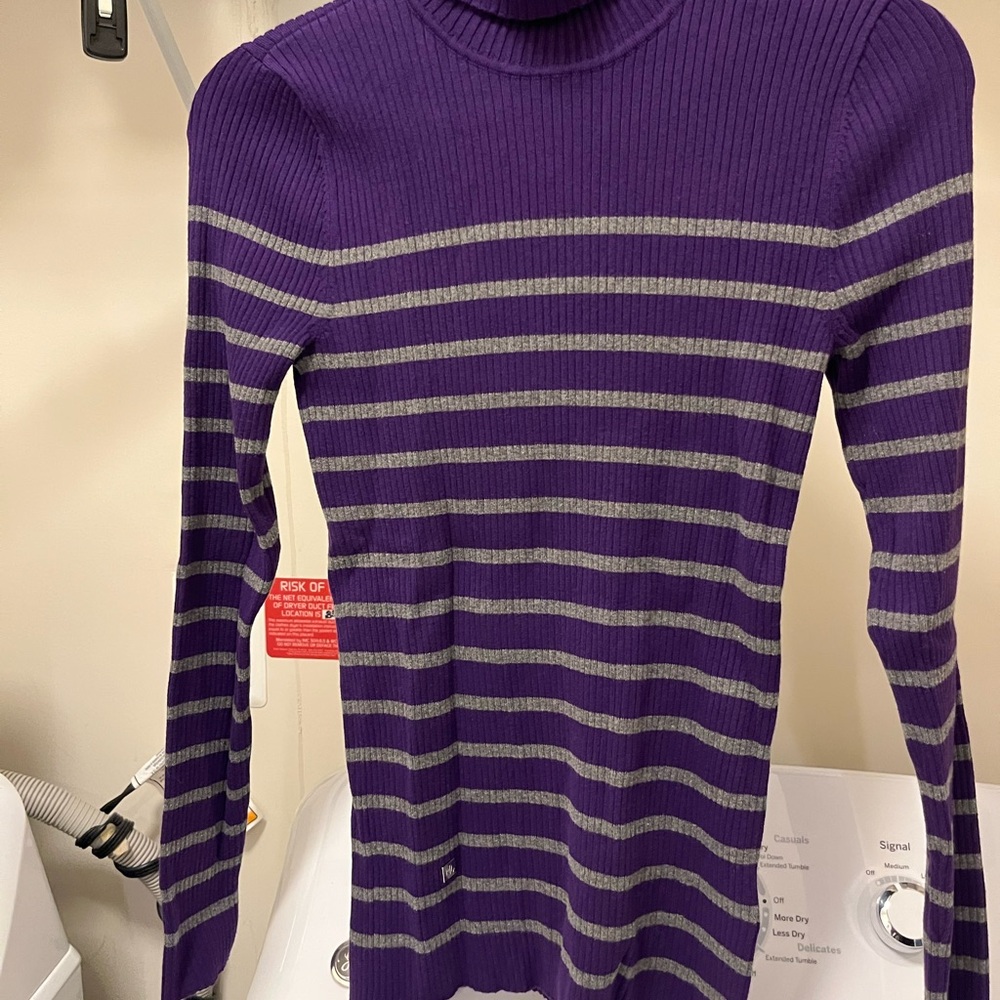 Polo Ralph Lauren Purple and Gray Striped Turtleneck Sweater